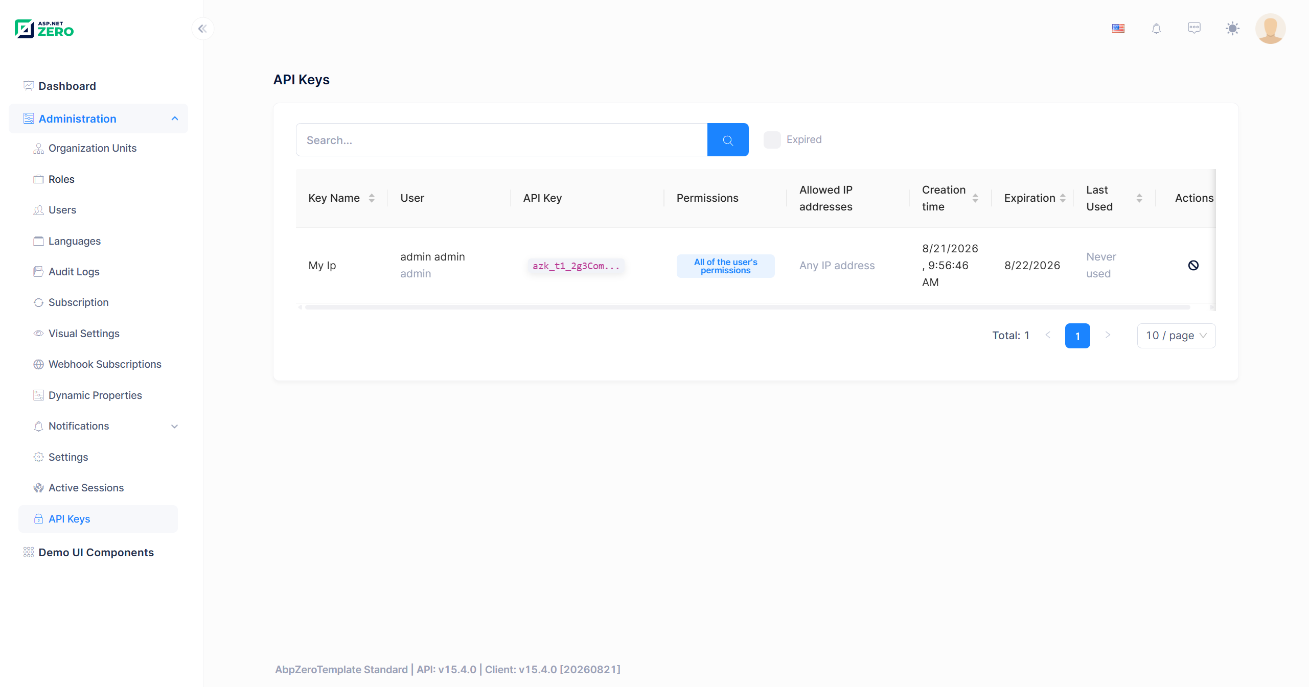 API Keys Administration