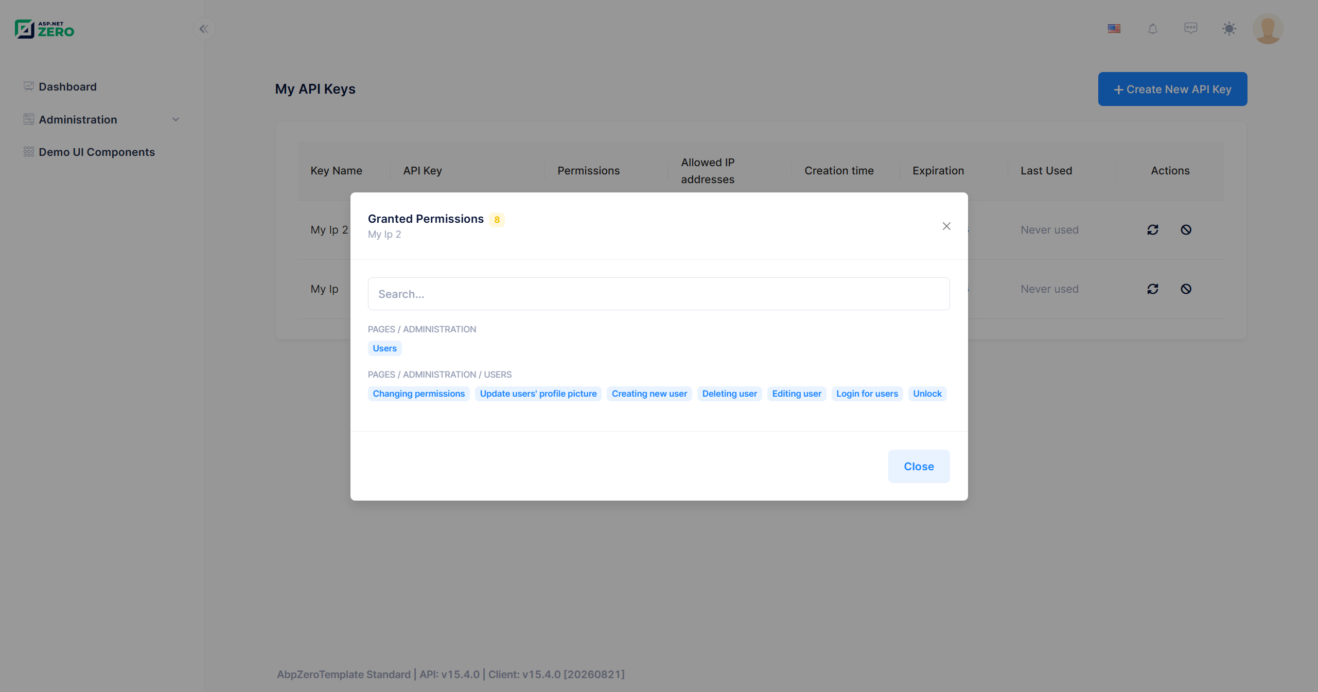 Granted Permissions of an API Key