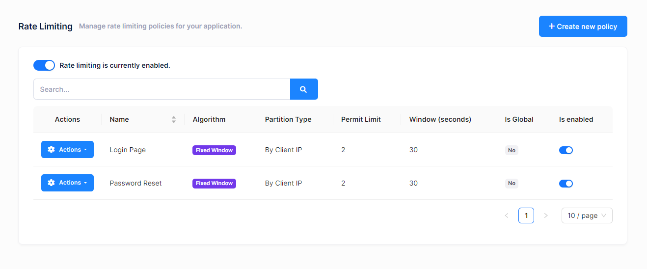 Rate Limiting Policies