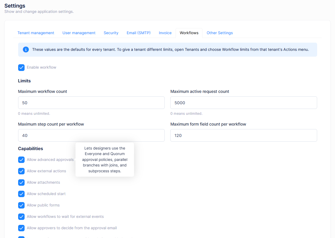 Workflow host settings