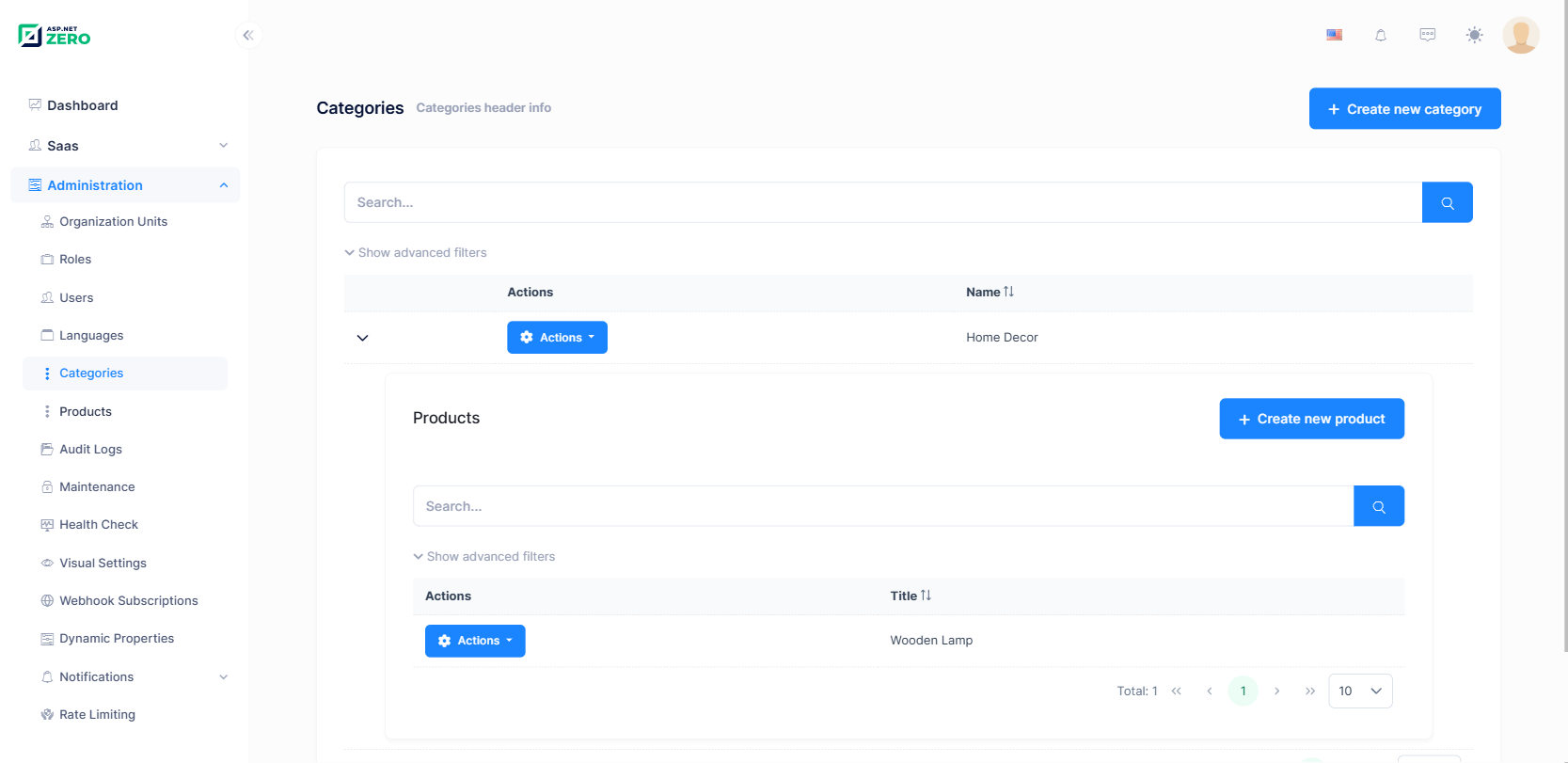 Generated master detail page