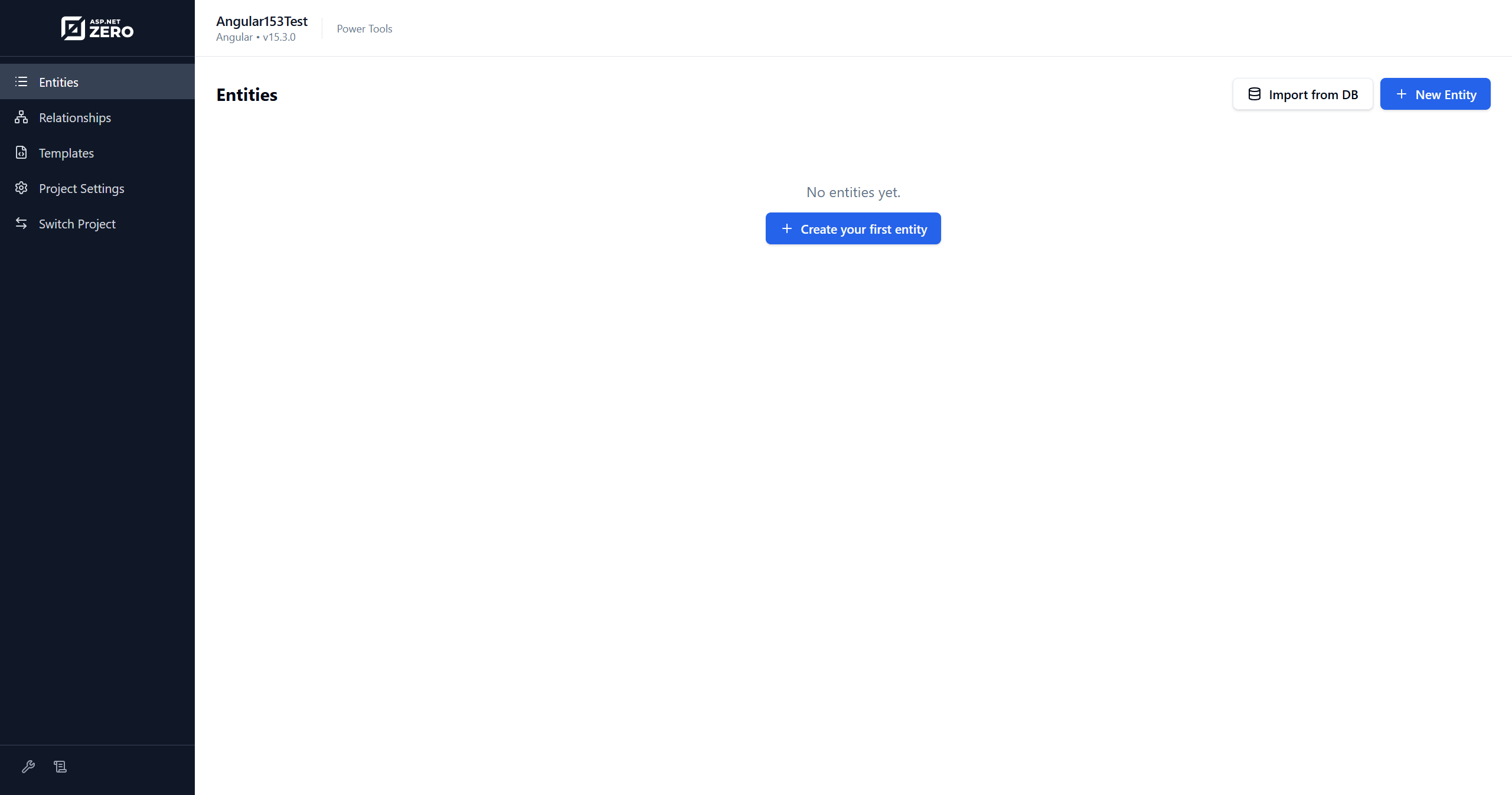 ASP.NET Zero Power Tools Entities Page