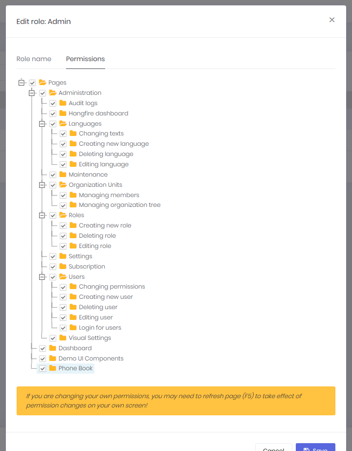 Role permissions