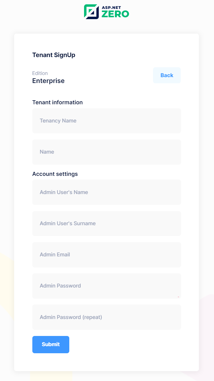 Tenant register form