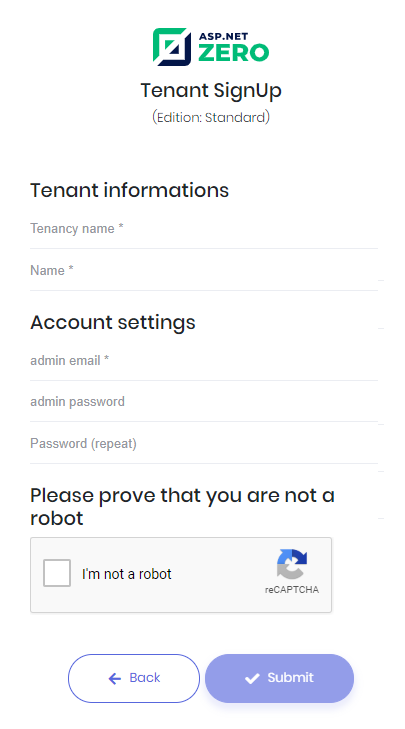 Tenant registration form