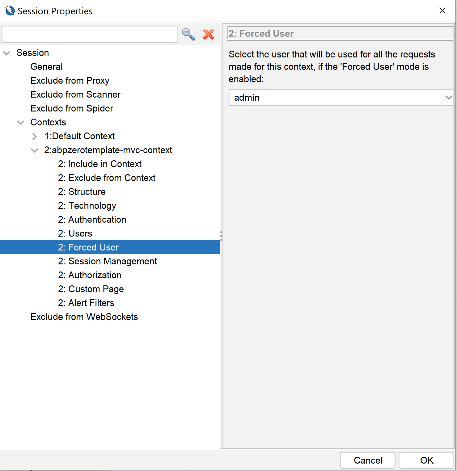 Load OWASP Context Forced User