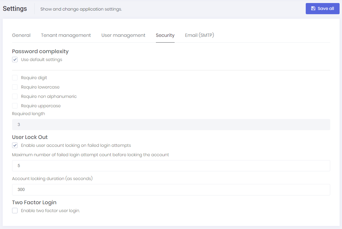 Tenant settings