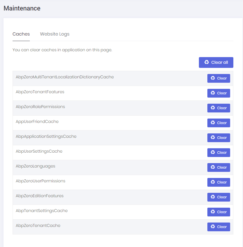 Maintenance cache