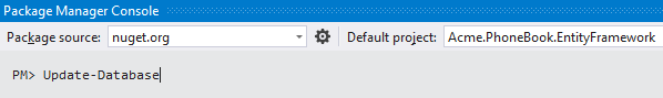 Package manager console Entity framework update-database command