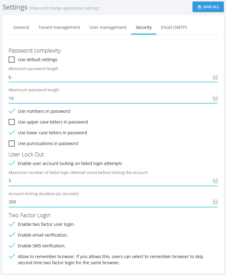 Security settings