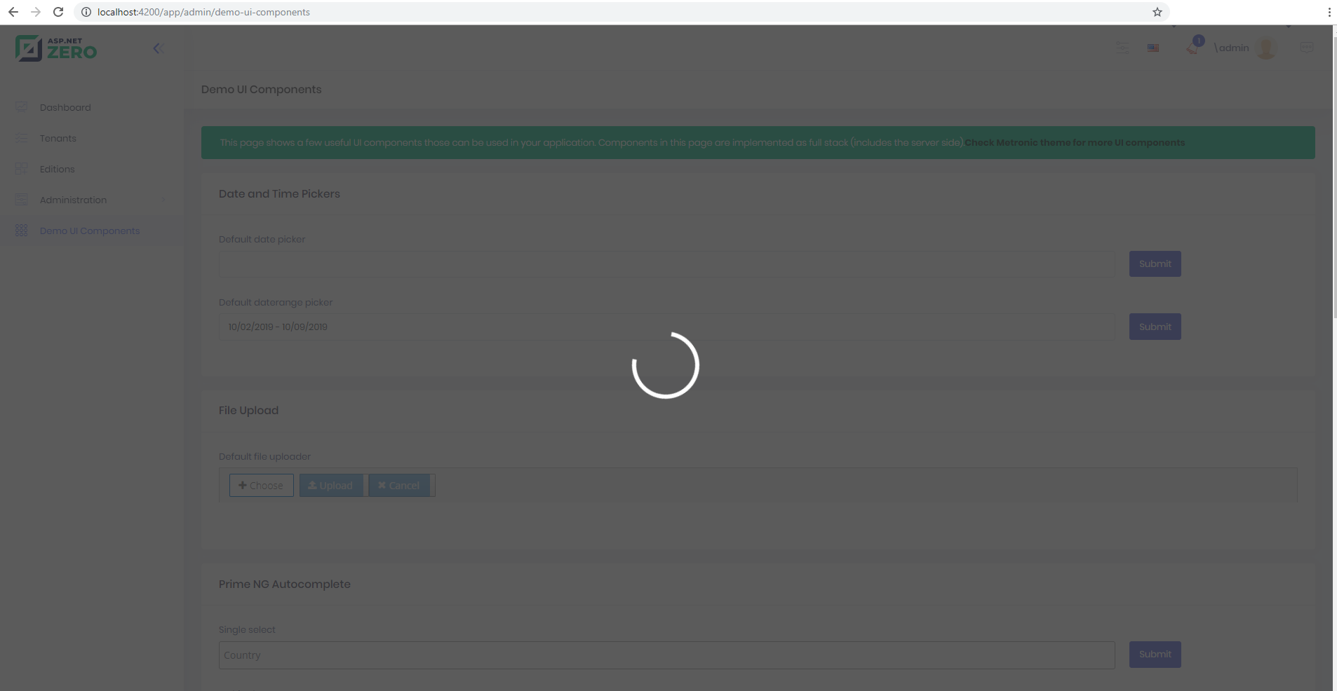 Show default. C# Control Type.Spinner. Spinner interface element. Enable Page Spinner.