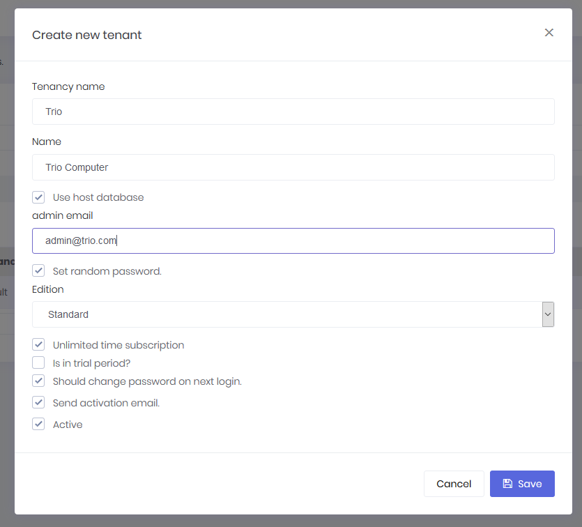 Creating tenant