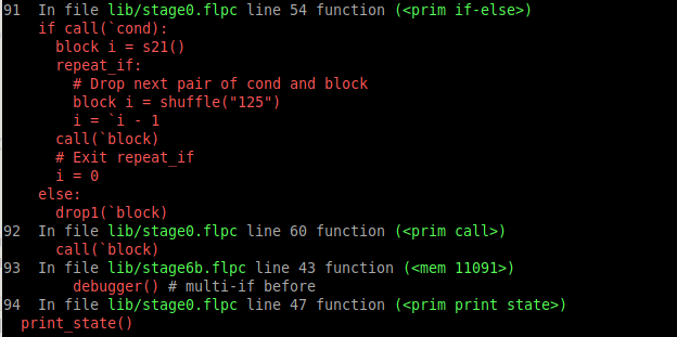 Example stack trace