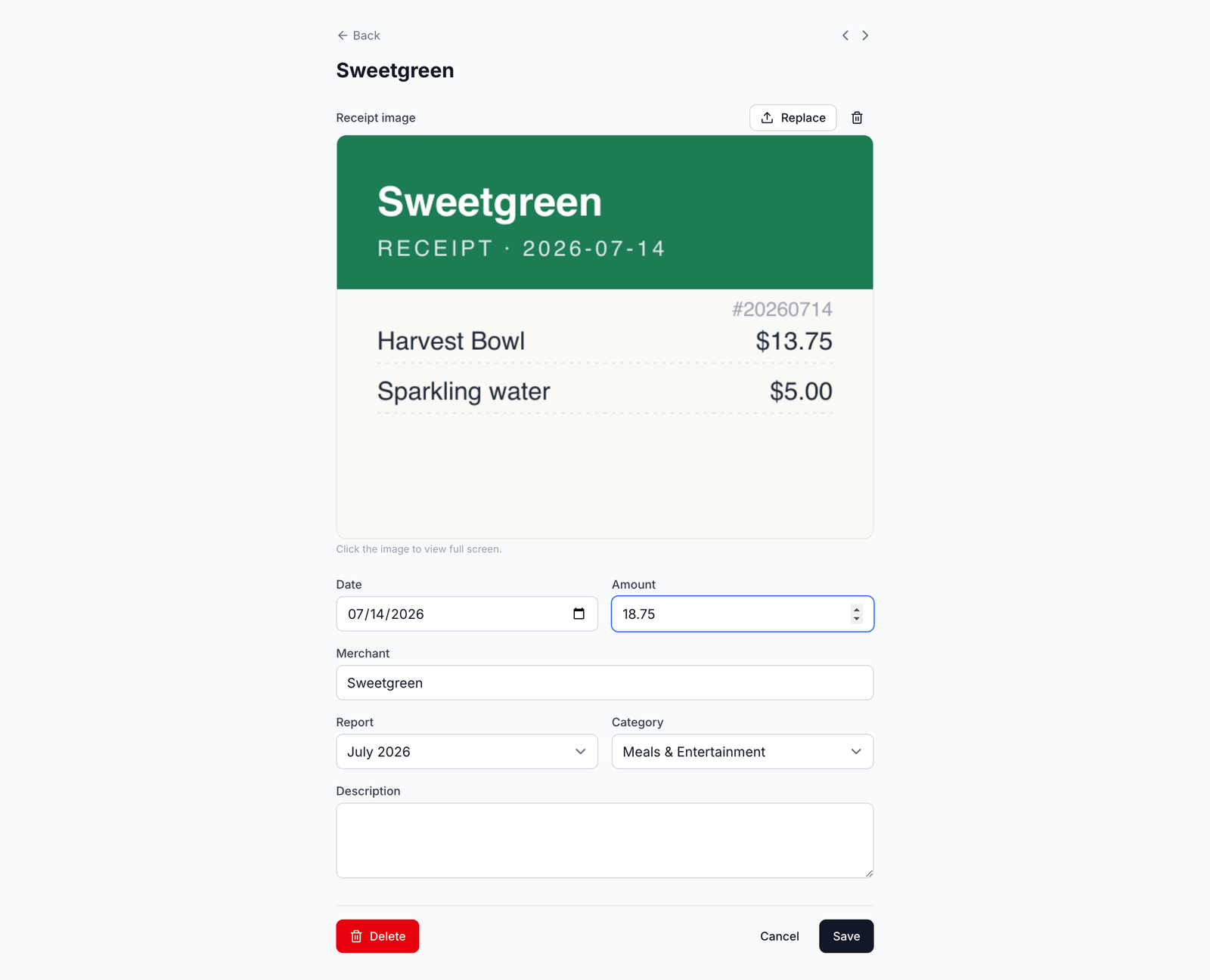 Receipt editor with the receipt image
