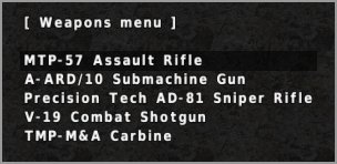 Weapons menu