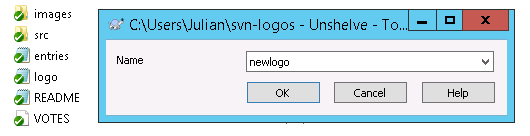 unshelve dialog