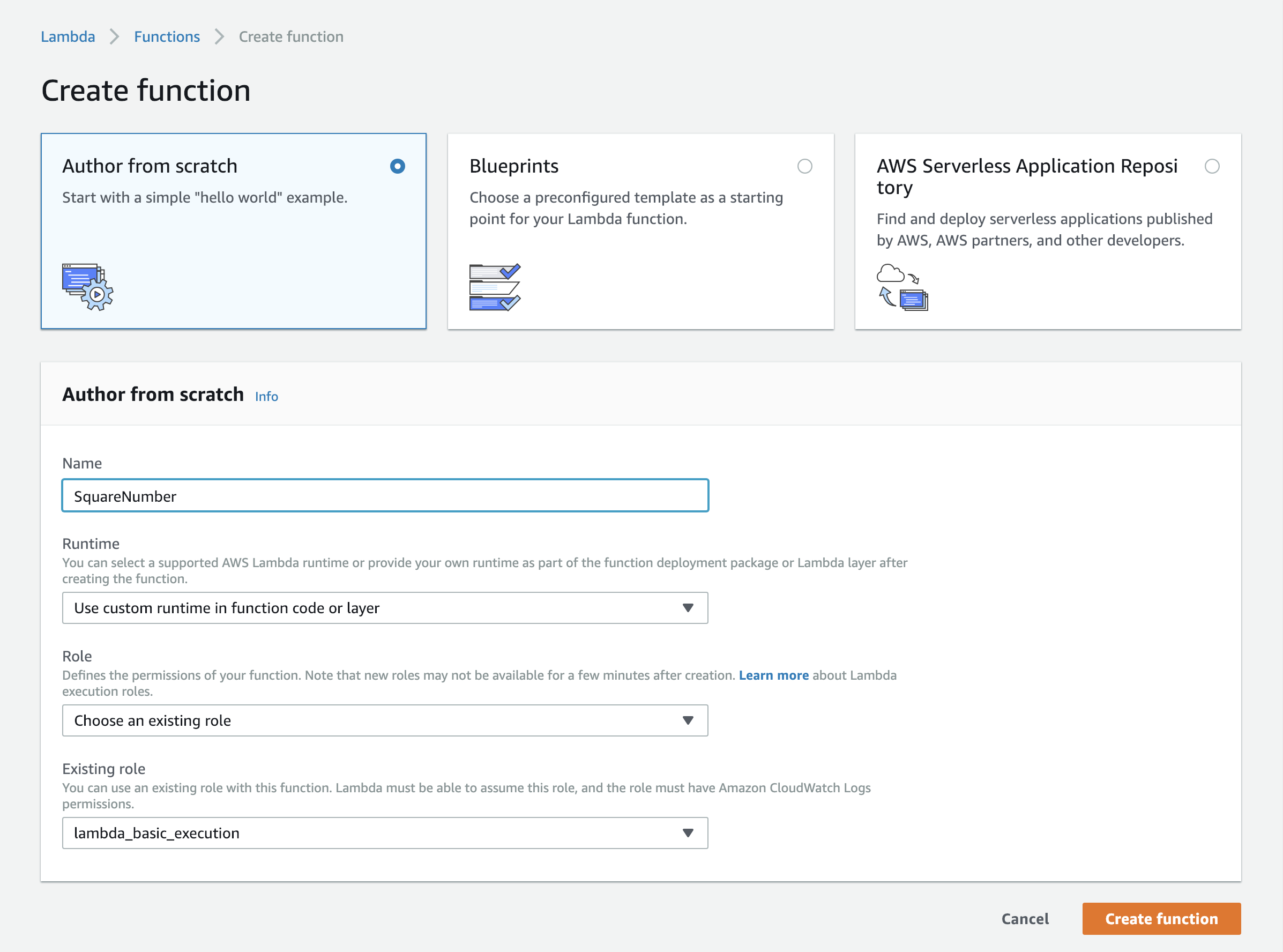 Create a new lambda function