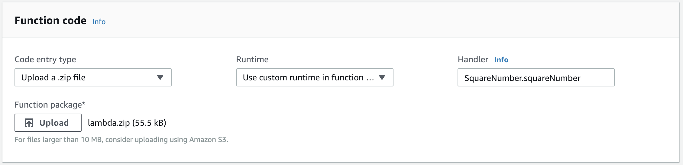 Upload the function package and set the handler