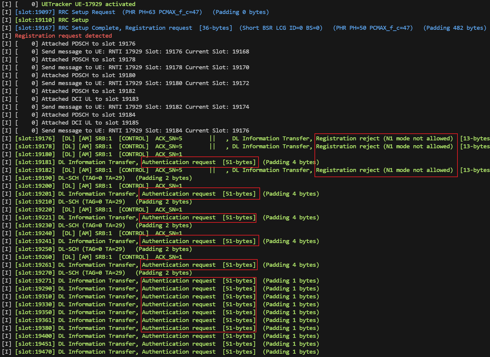 Registration Reject Example output