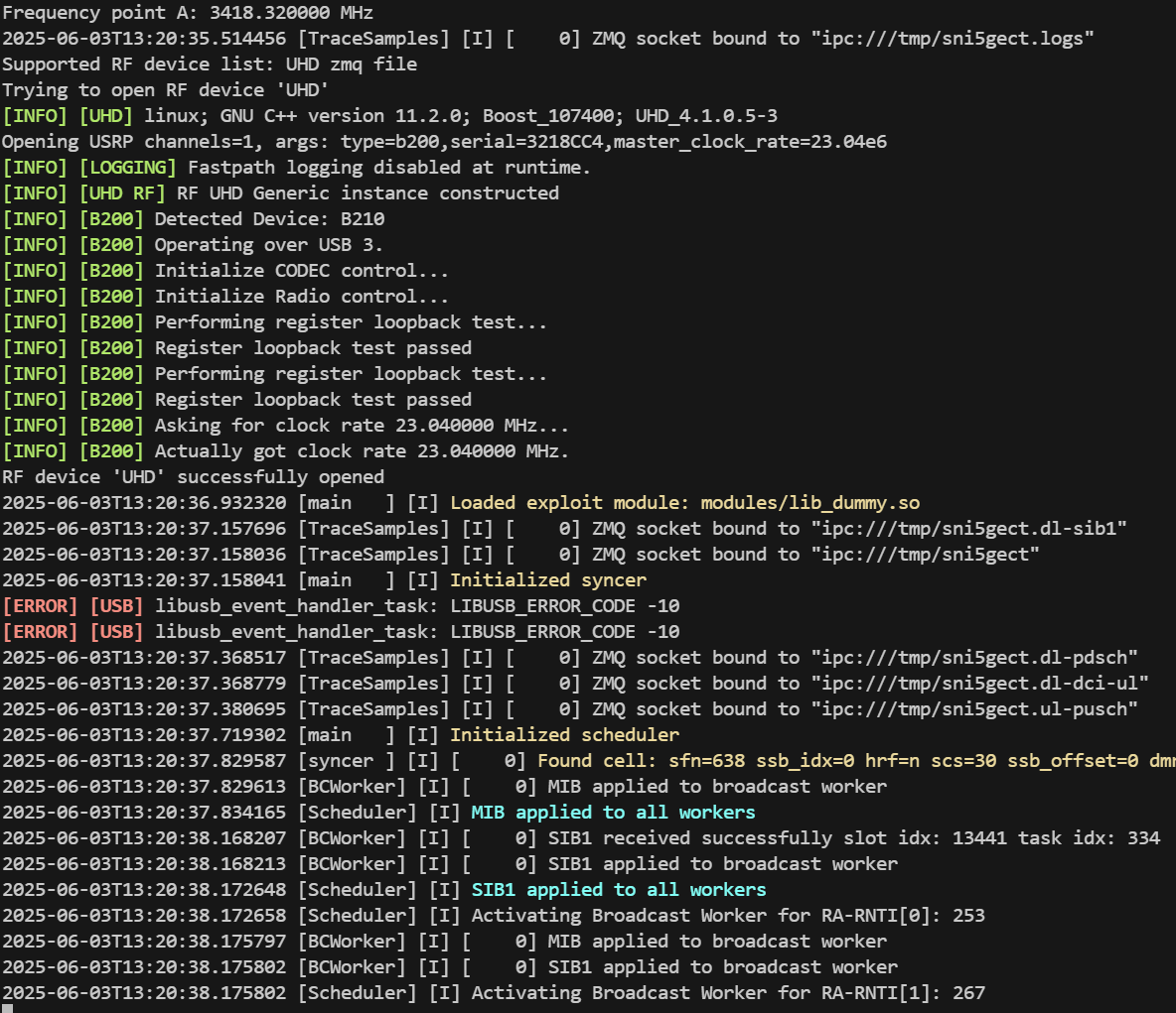 Example Output After Sni5Gect Successfully Started