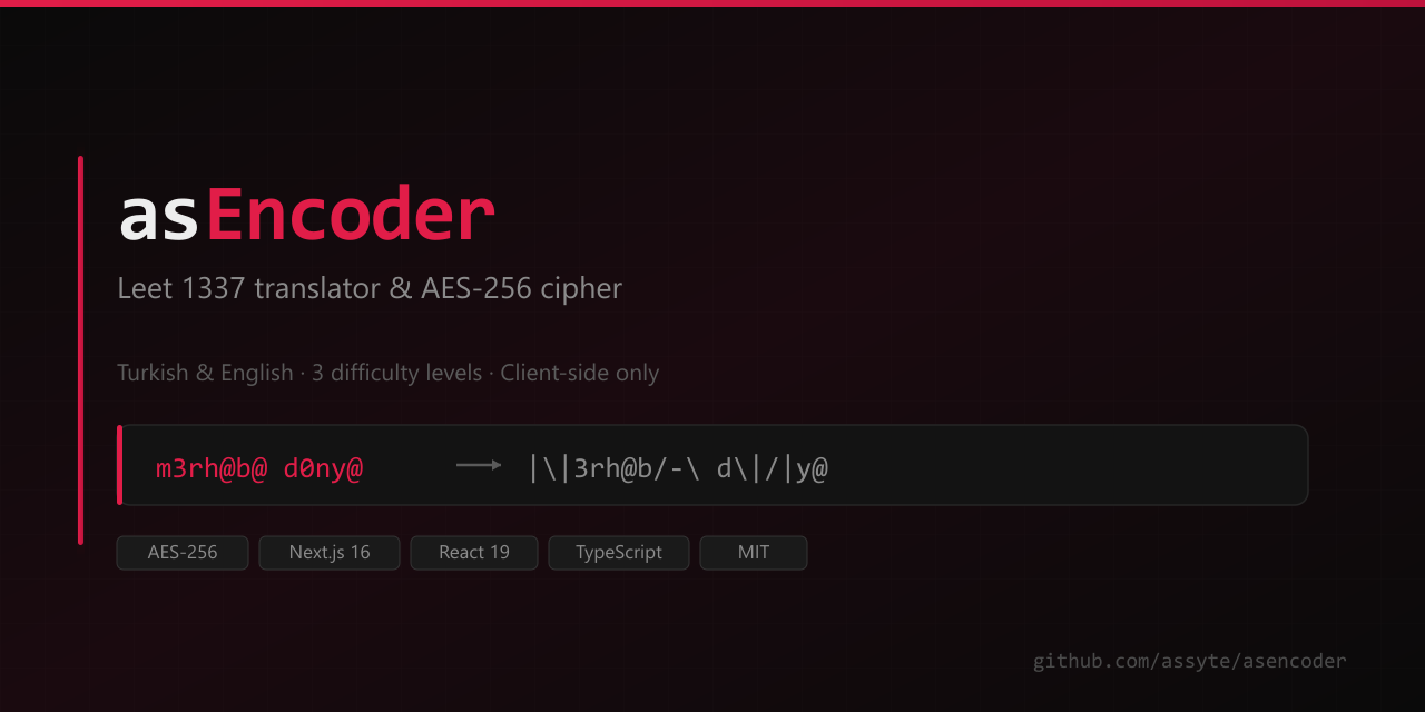 asEncoder — Leet 1337 Translator & AES-256 Cipher