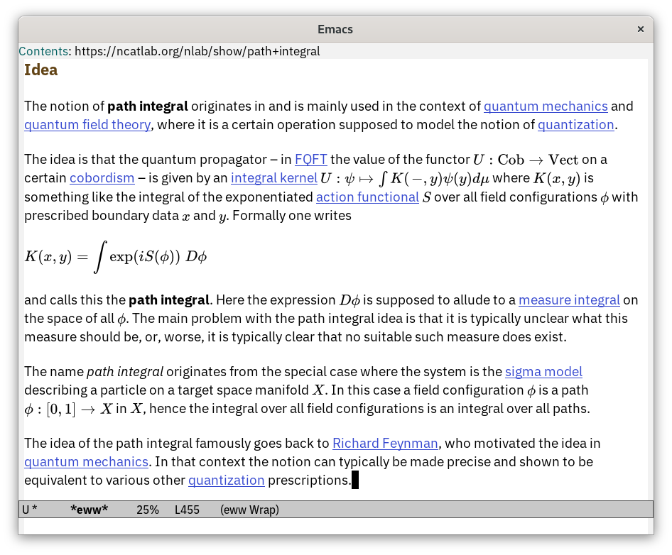 EWW displaying some formulas