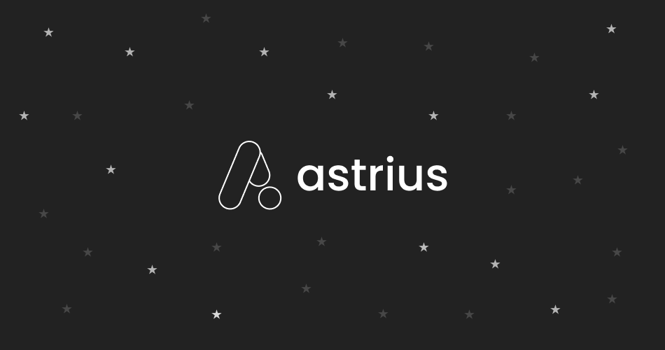 The Astrius logo on a starry background.