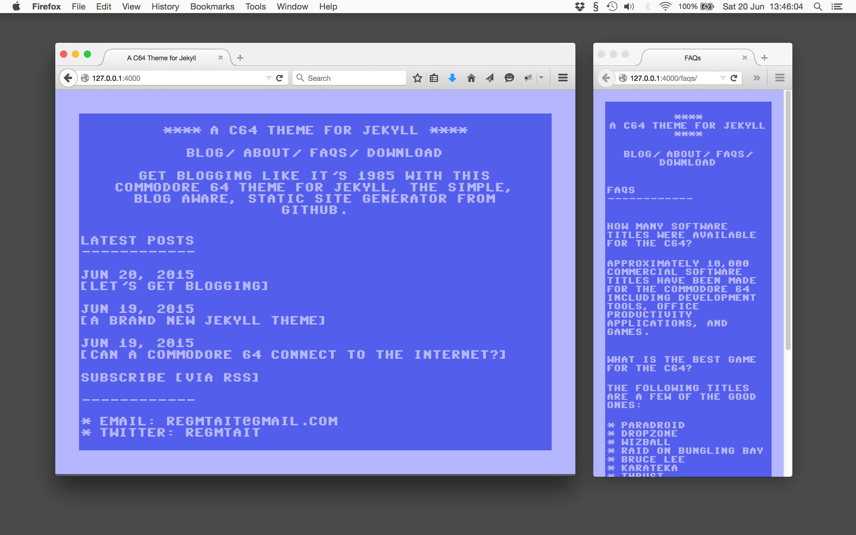 Screenshot of C64 theme for Jeykll