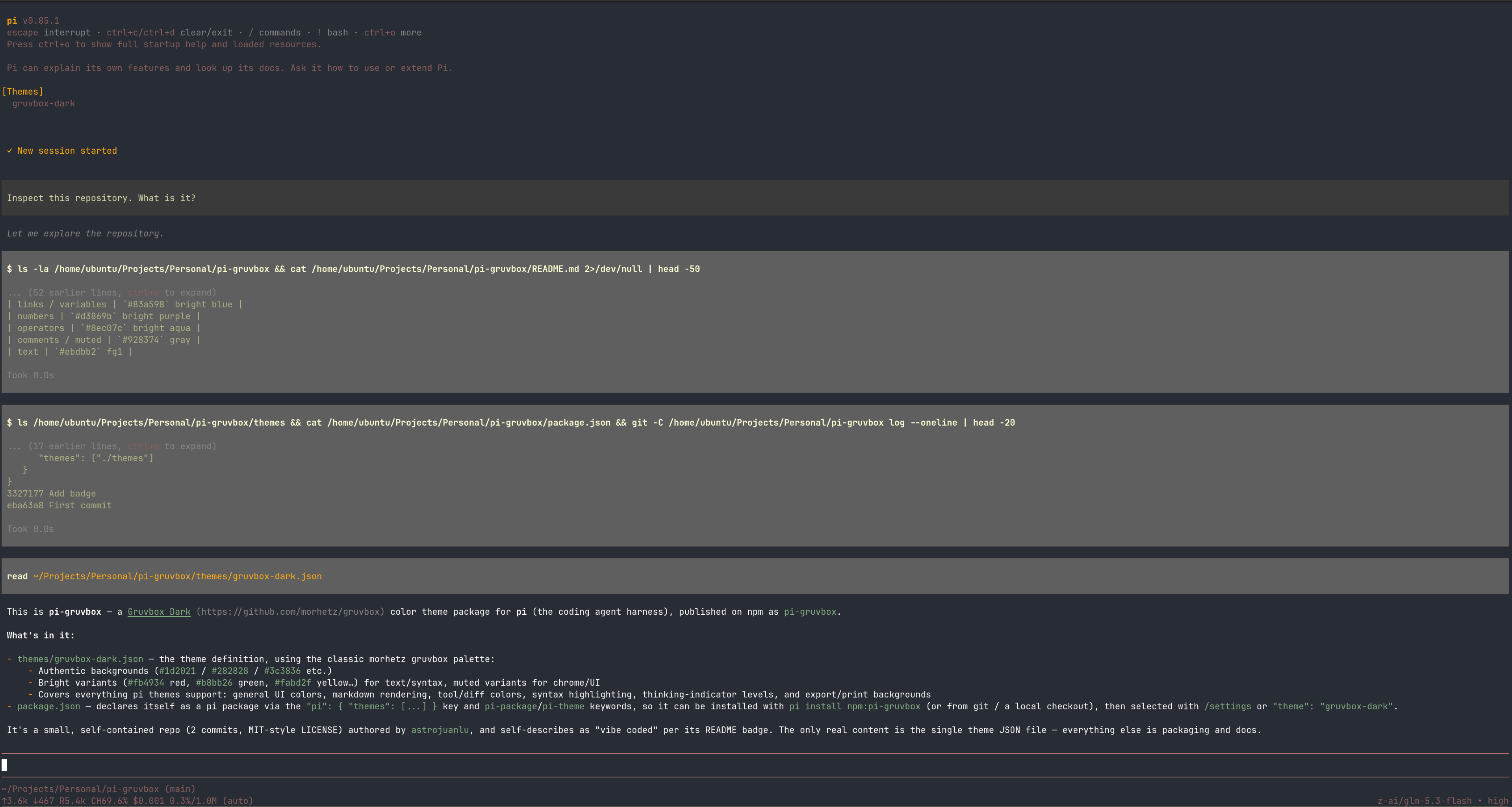 pi with the gruvbox-dark theme