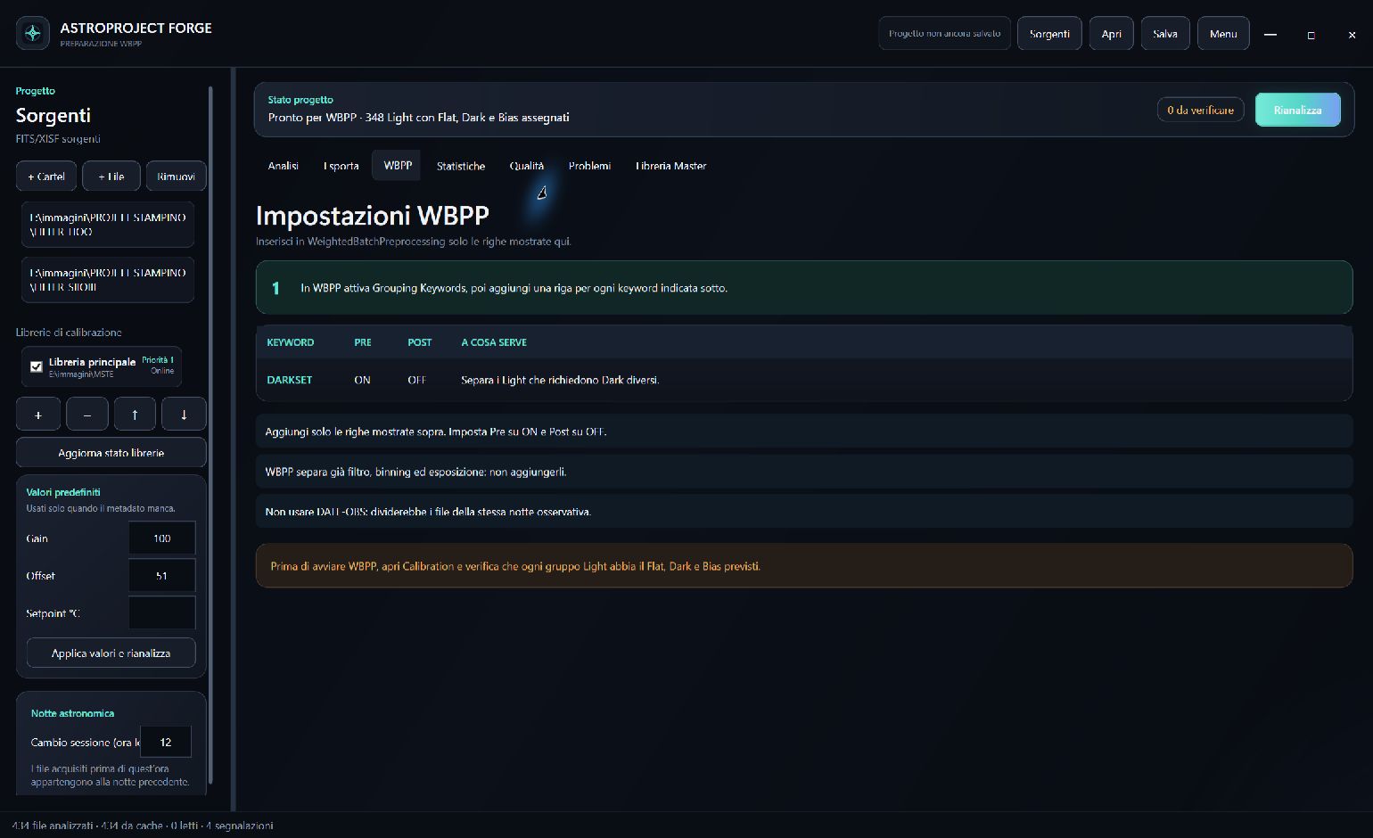 WBPP settings generated by AstroProject Forge