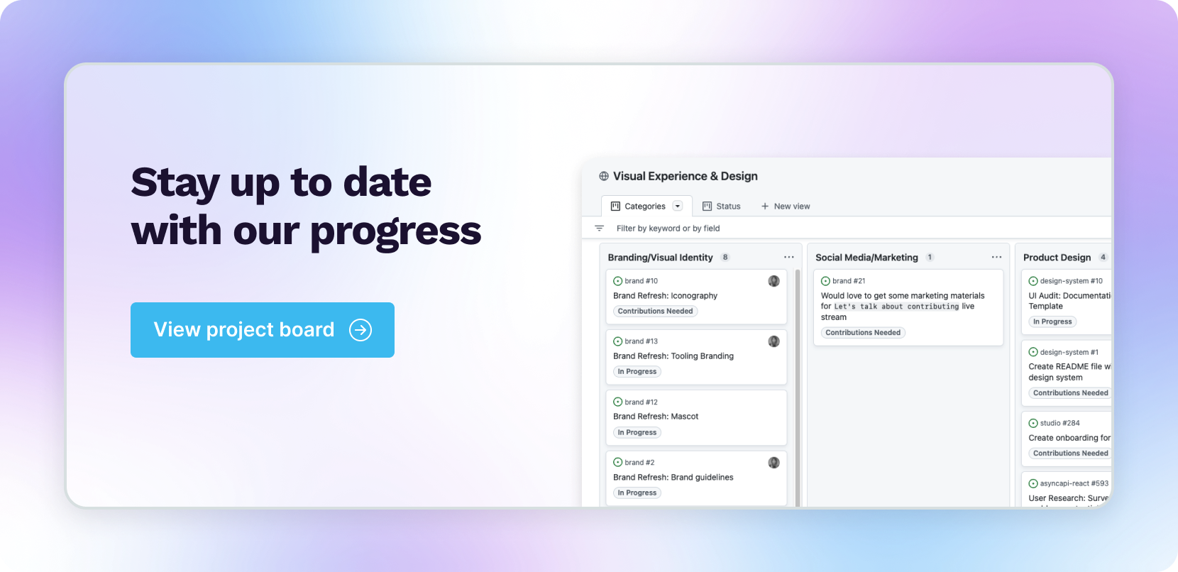 Stay up to date with our progress. View project board ->