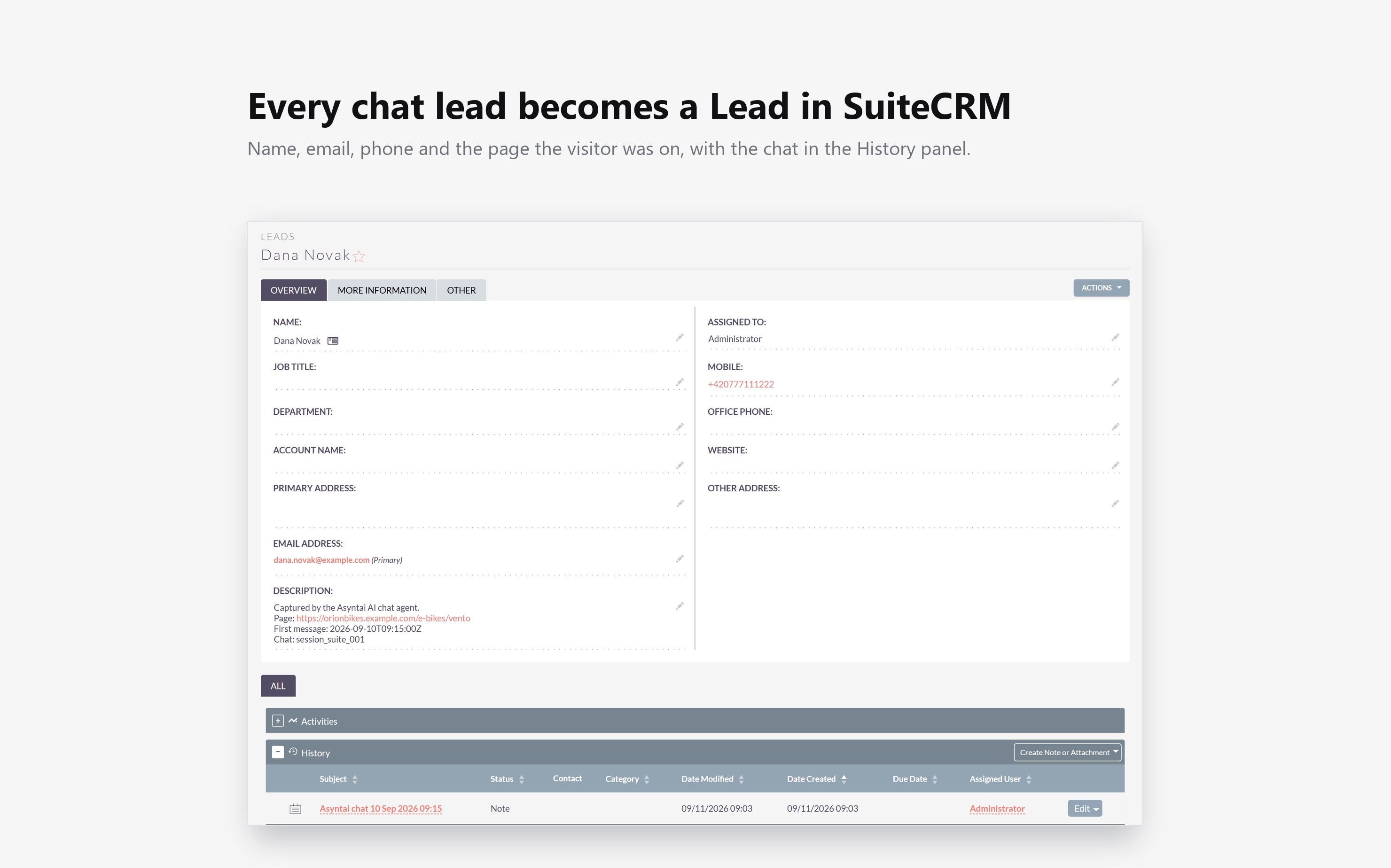 Every chat lead becomes a Lead in SuiteCRM