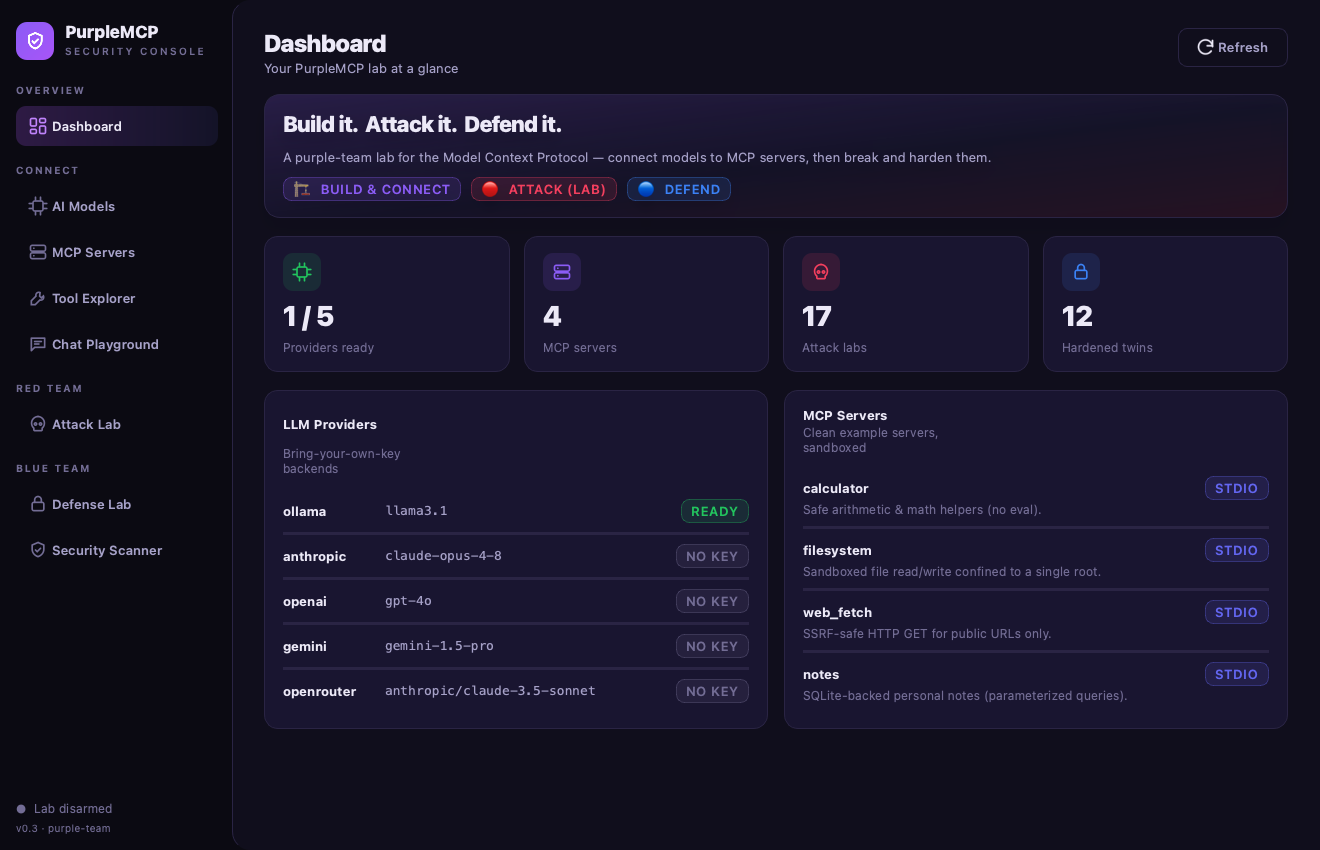 PurpleMCP dashboard