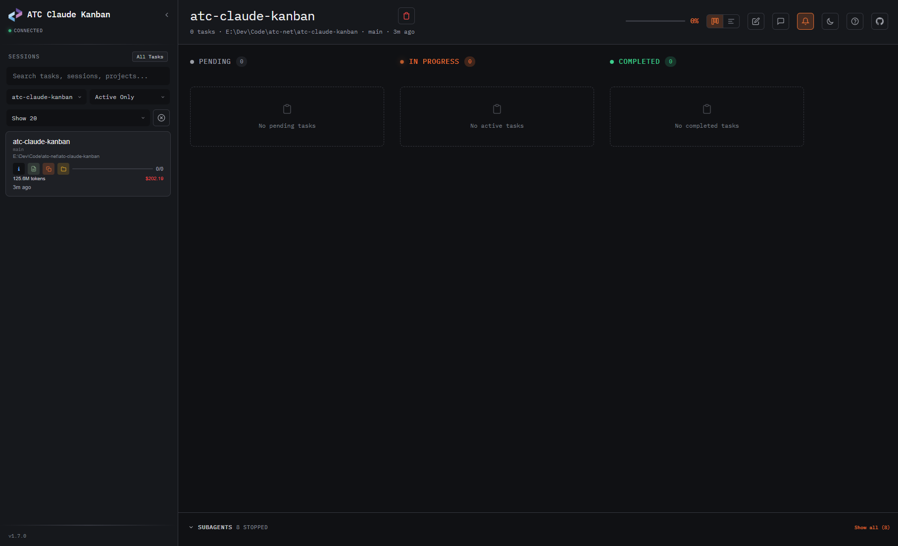 Dashboard — dark theme