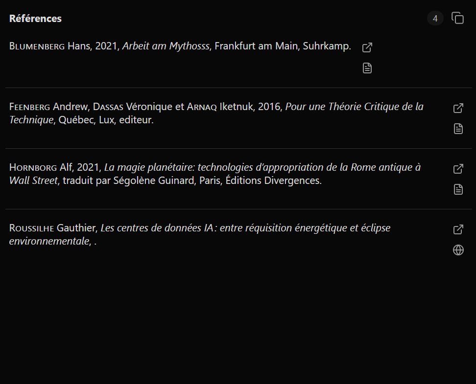 Panneau bibliothèque Zotero
