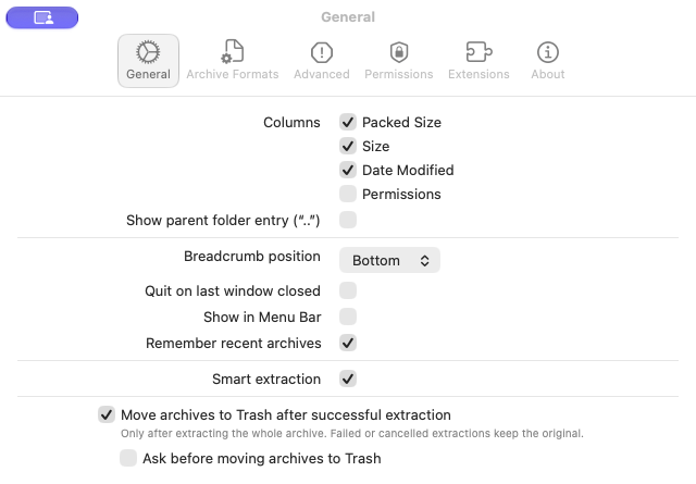 General settings after