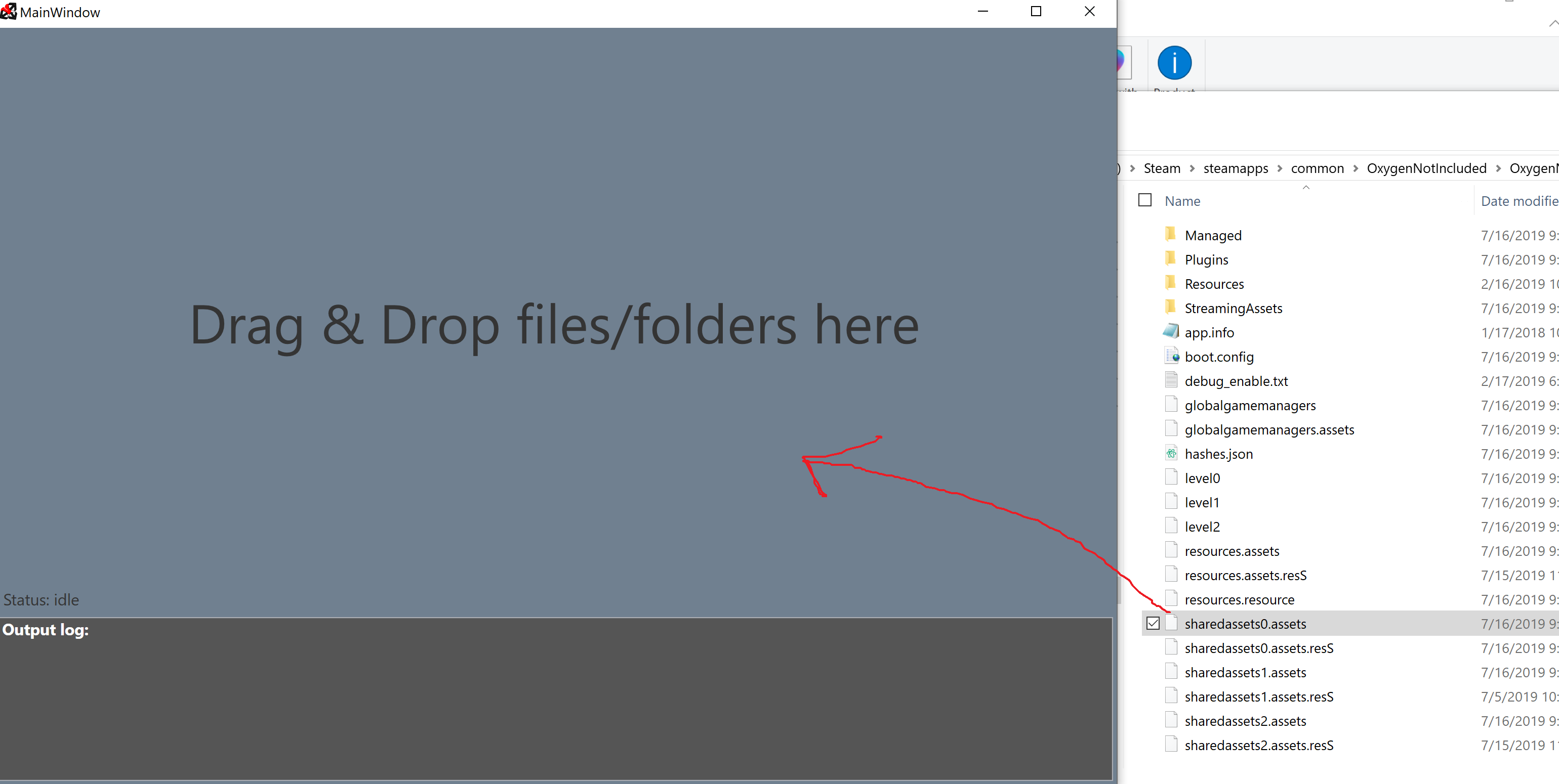 Image of uTinyRipper application landing screen with drag-n-drop