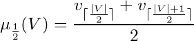 median(V) = (v[ceil(|V|/2)] + v[ceil((|V|+1)/2)])/2