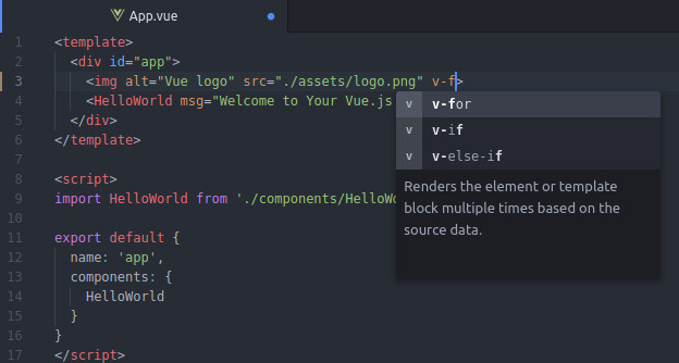 Example of autocomplete suggestion in Vue's single file component