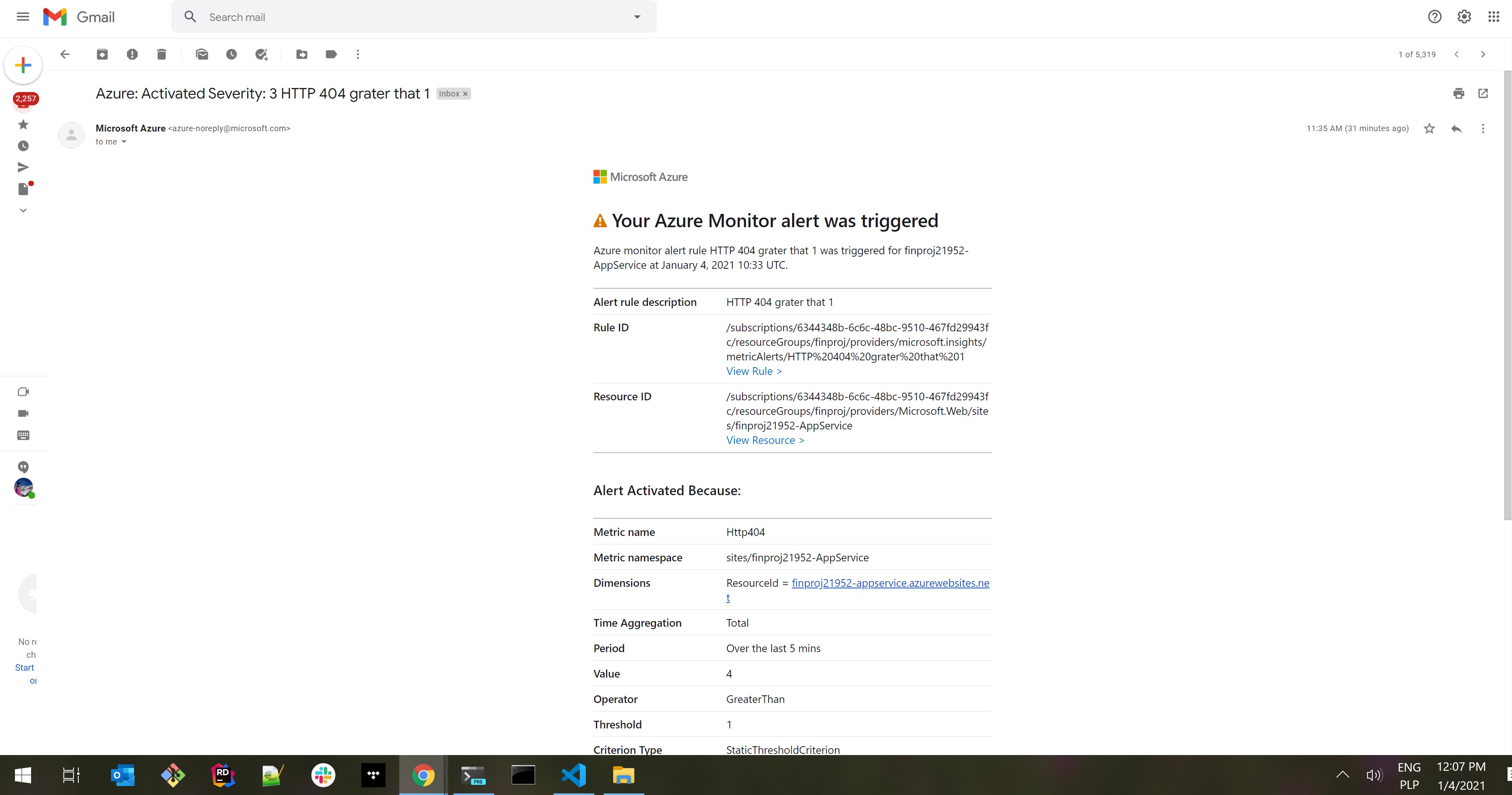 azure monitor alert