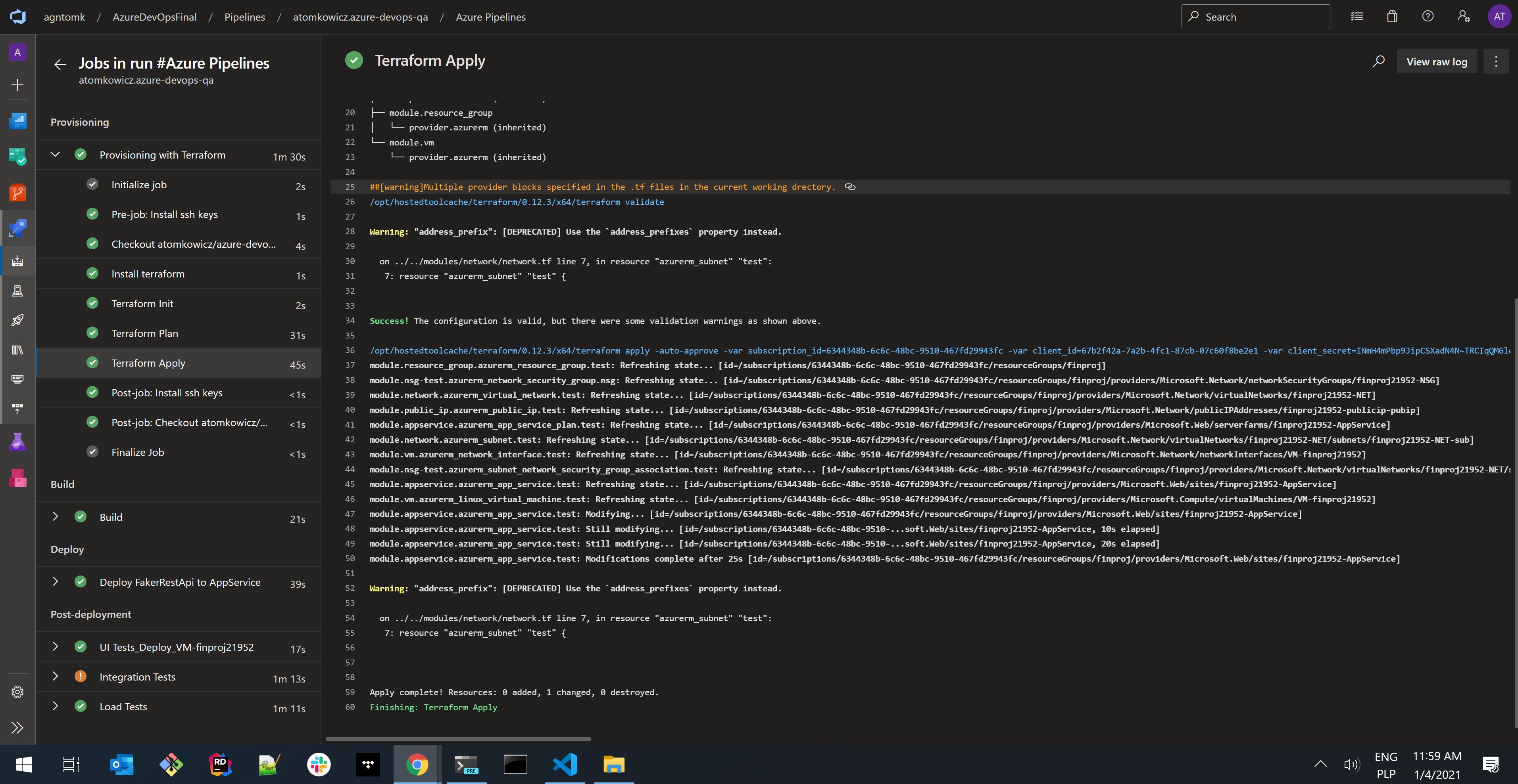 log output of Terraform