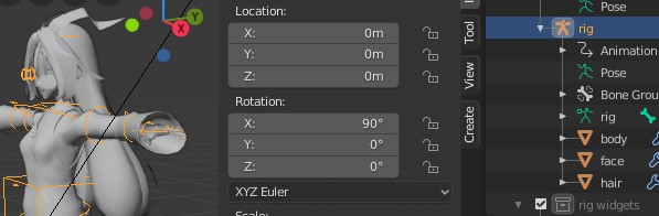 parent has x +90° rotation