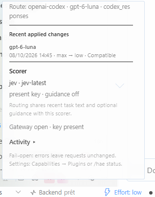 Recent applied changes, scorer and gateway status in the Desktop popup