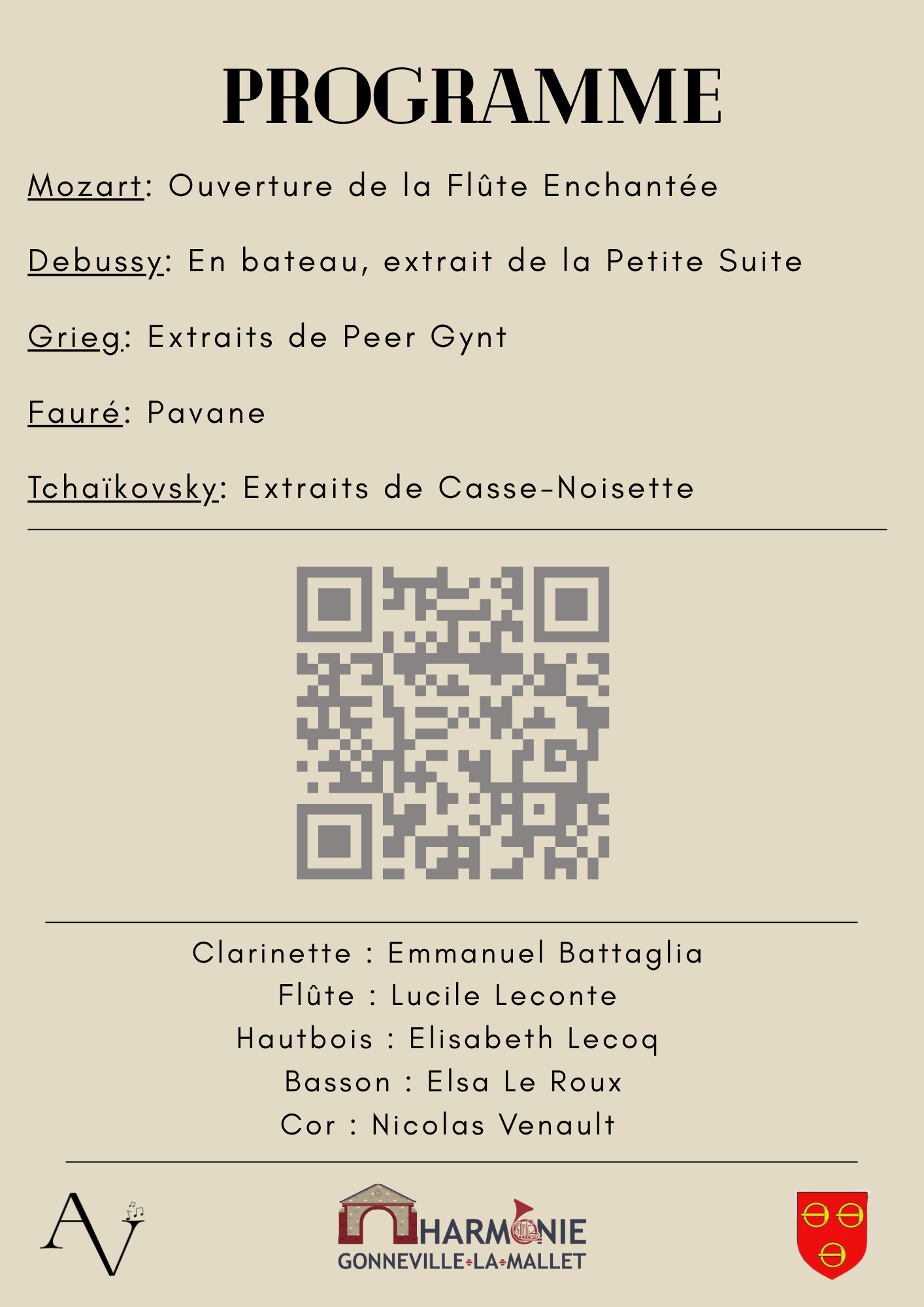 Programme du concert du Quintette Atout Vent