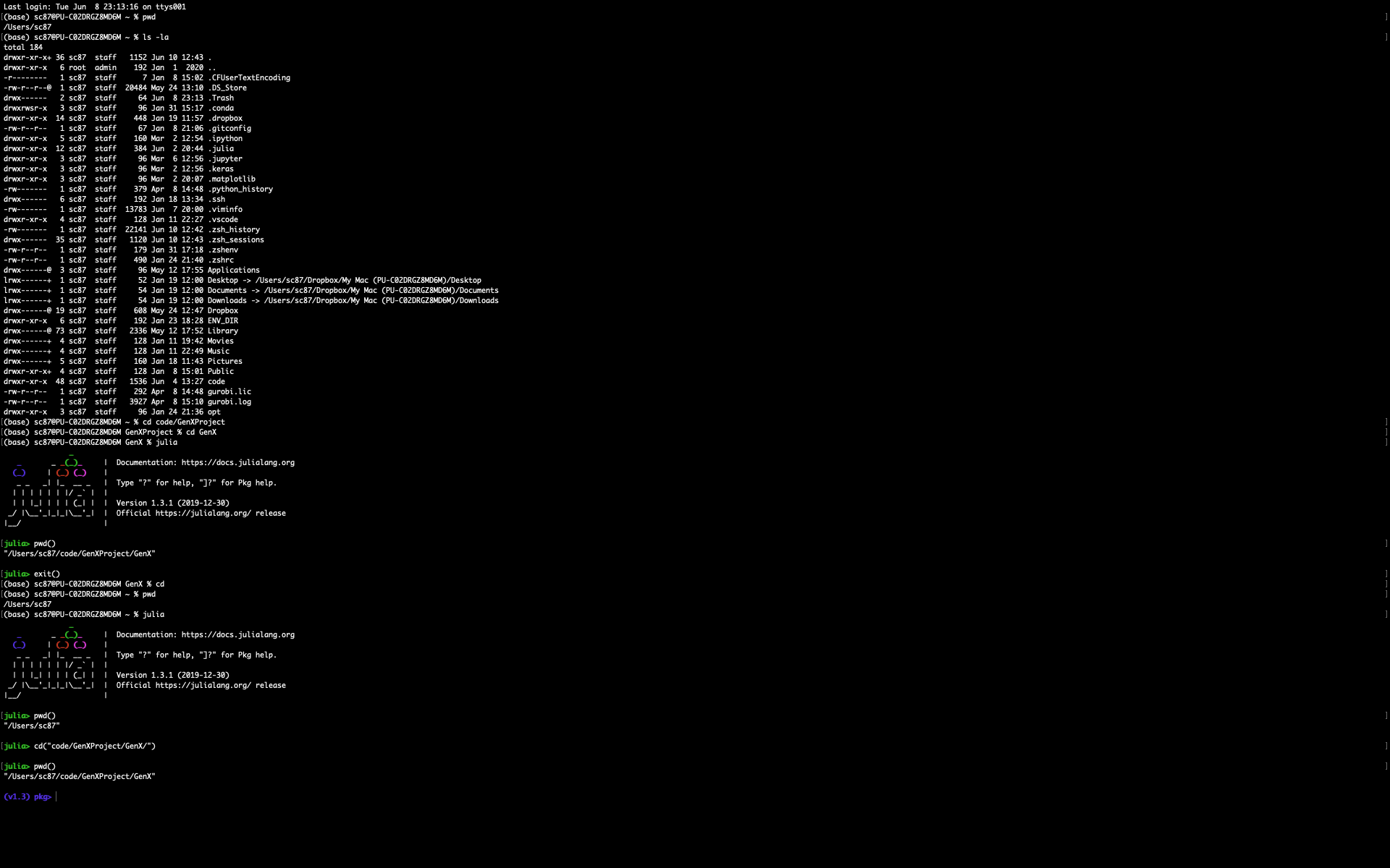 Creating the Julia environment and installing dependencies from Project.toml file from outside the GenX folder: Steps 1-4