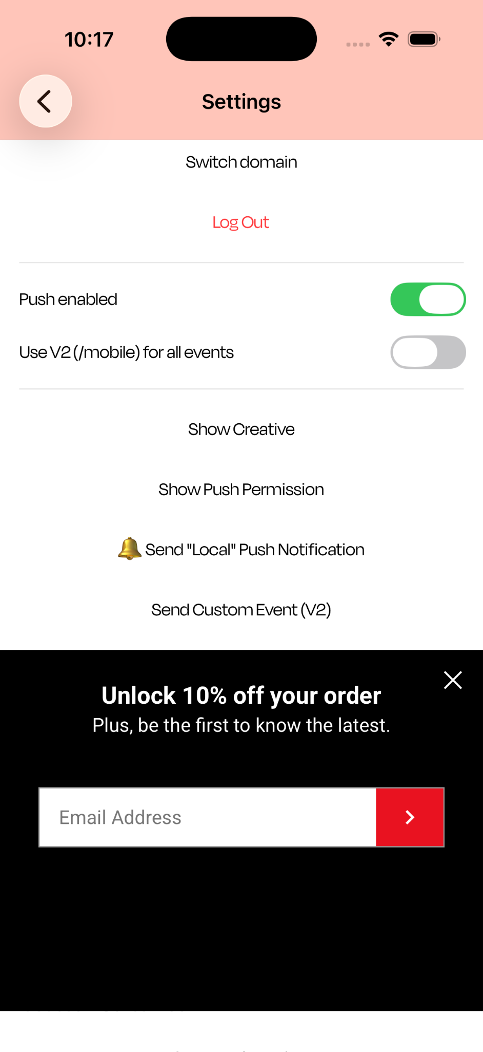 Attentive sign-up creative in the Bonni demo app