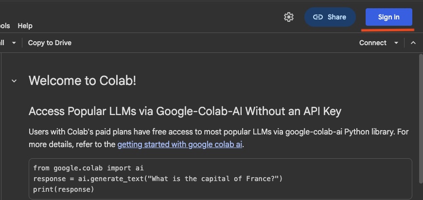 Colab sign-in button