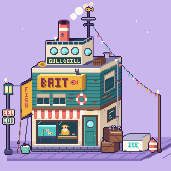 Gull & Gill bait shop scene