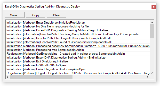 Excel-DNA Diagnostics LogDisplay screenshot