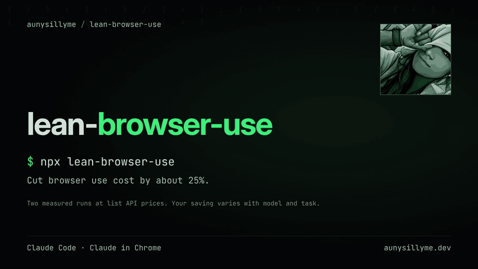lean-browser-use: about 25 percent cheaper browser use, two measured runs, why the bill falls and the measure command